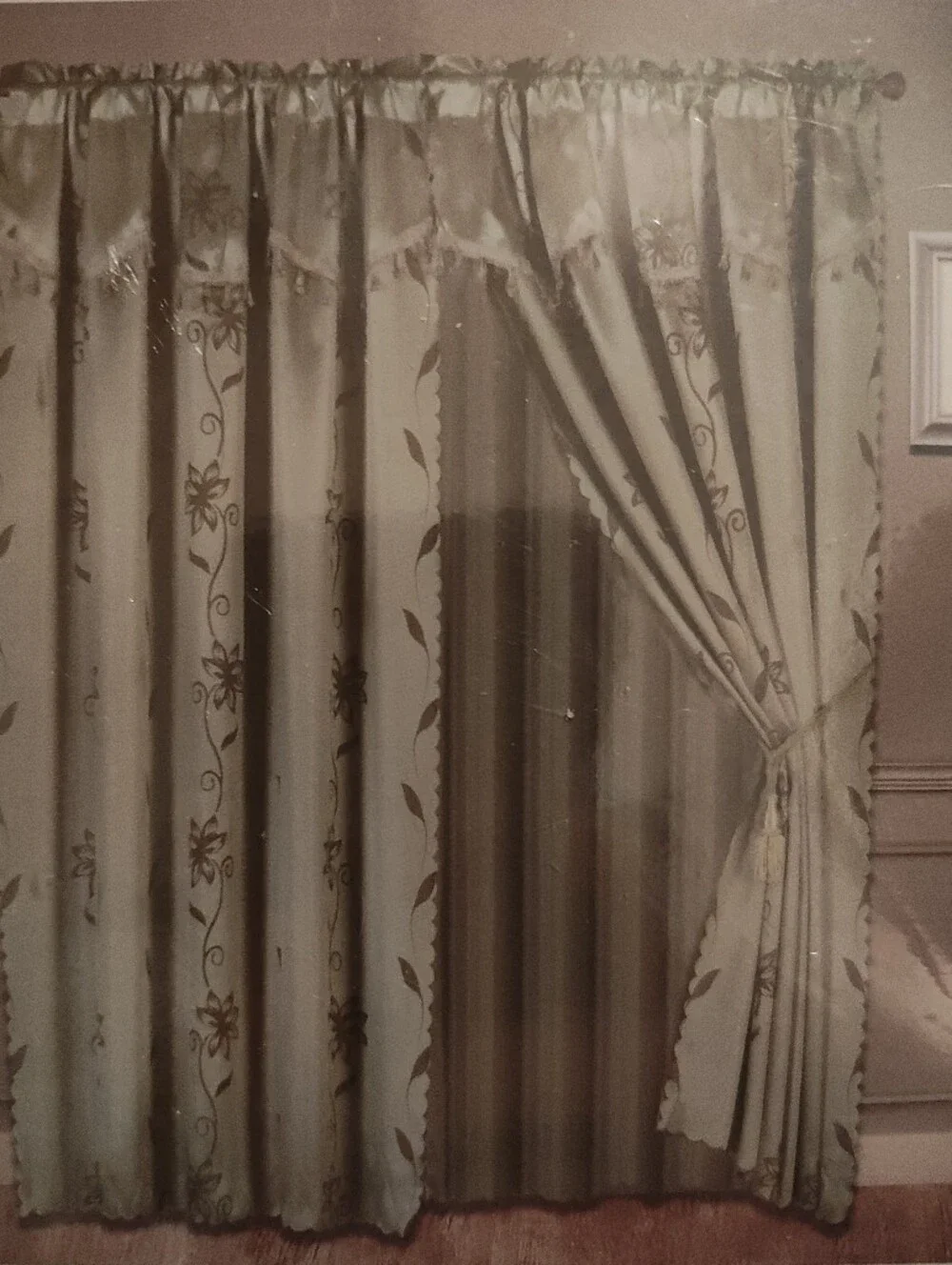 Nada Luxury Faux Jacquard Curtain Panel Set in Sage